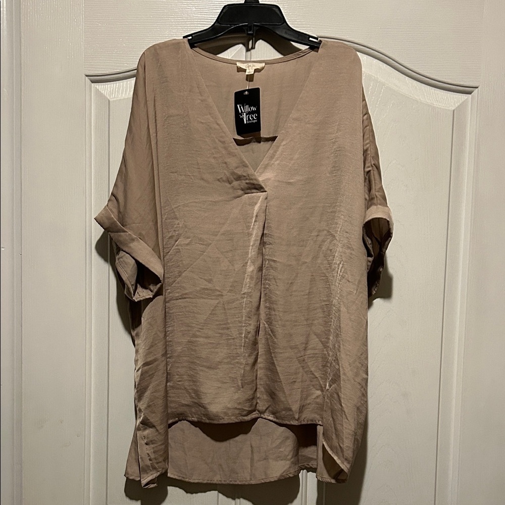 Women's Boutique Tan Silk Top